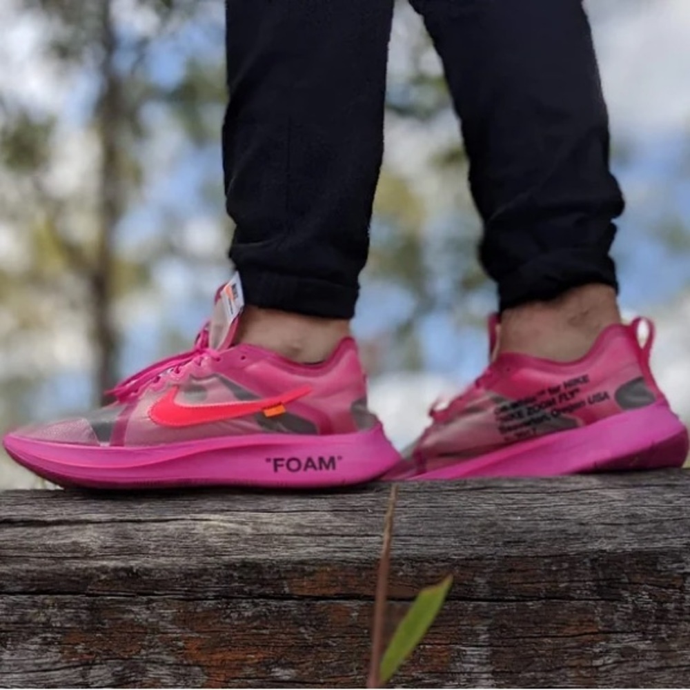 Nike x Off-White Zoom Fly Sneaker Pink US 9.5 AJ4588-600 Streetwear Collector - Picture 2 of 13